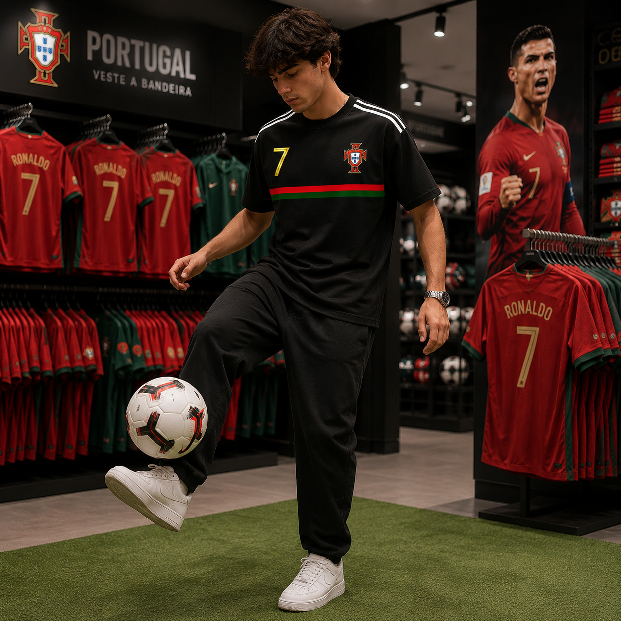 CR7 Portugal Oversized Graphic T-Shirt – Black
